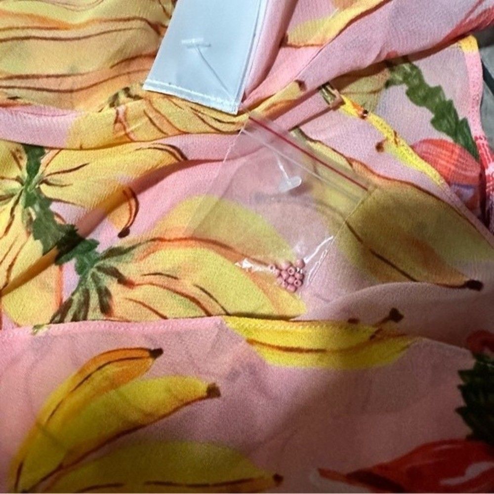 NWT Farm Rio Banana Taste Tiered Irregular Pink Sleeveless Midi Dress Ru… - Picture 7 of 12
